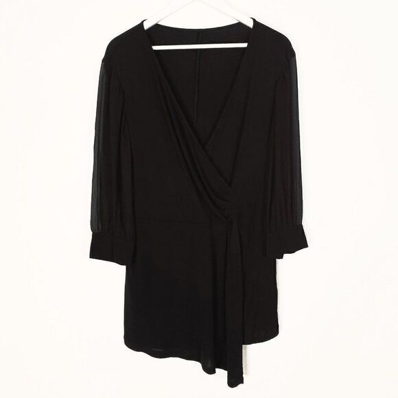 Max Mara Black Asymmetric Surplice Dress with Sheer Sleeves - Picture 1 of 9